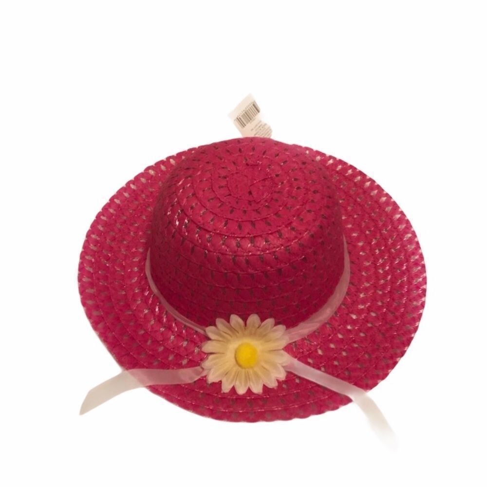 Brand New Girls Pink Wide Brimmed Hat W/ Flower OS